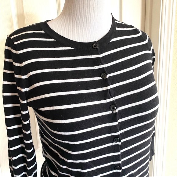 NEW 1901 Striped Cardigan Sweater Black White Classic Button Small Preppy Pima - Picture 3 of 7